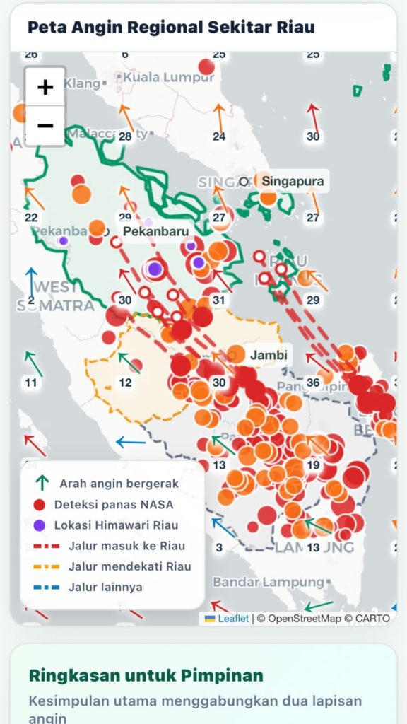 Peta Hotspot & Arah Angin Karhutla Wilayah Riau