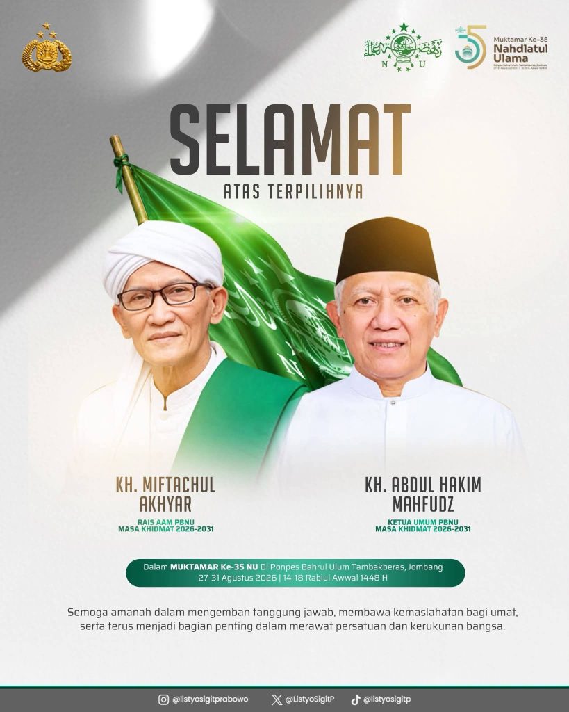 Kapolri Listyo Sigit Prabowo ucapkan selamat kepada KH. Miftachul Akhyar dan KH. Abdul Hakim Mahfudz, pimpinan PBNU periode 2026–2031