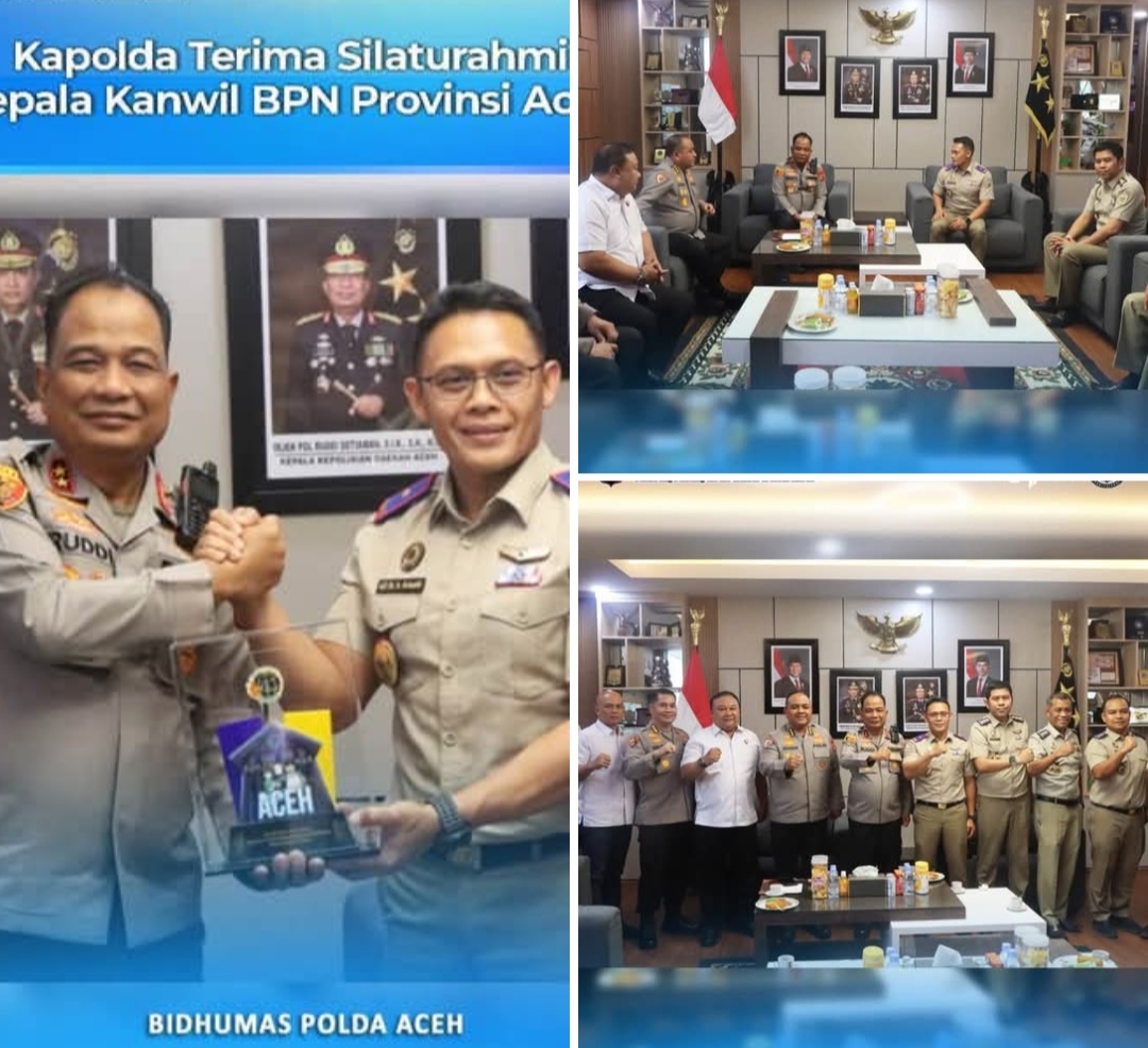 Kapolda Aceh Irjen Pol Ruddi Setiawan terima cenderamata dari Kepala Kanwil BPN Aceh Dr Ir Arinaldi — 26 Agustus 2026