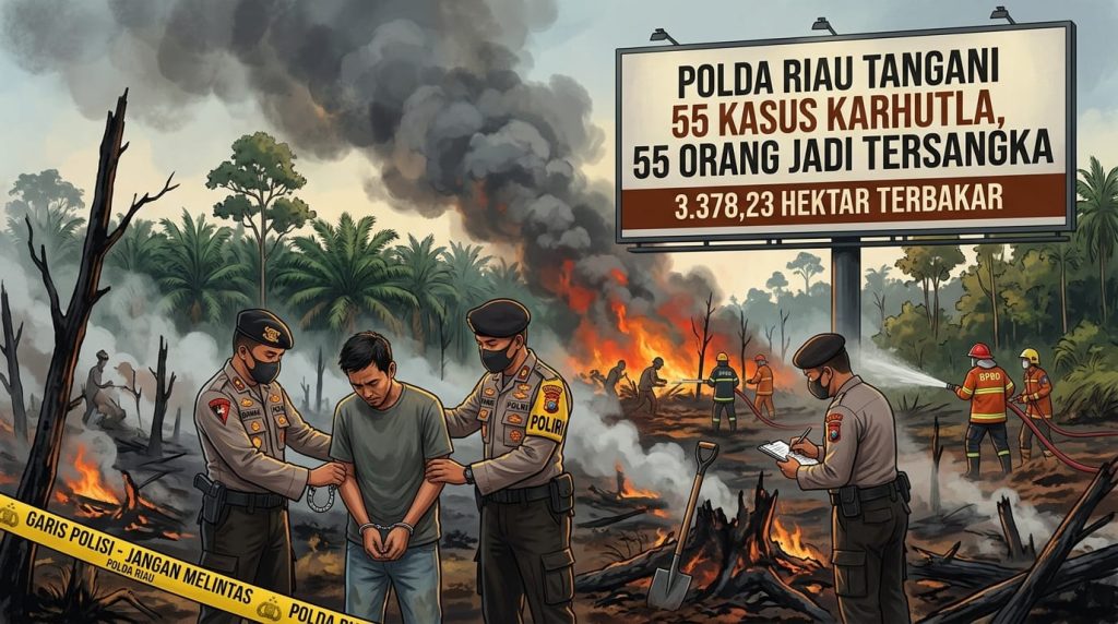Polda Riau: 55 Tersangka Perkara Karhutla, Luas 3.378,23 Hektare