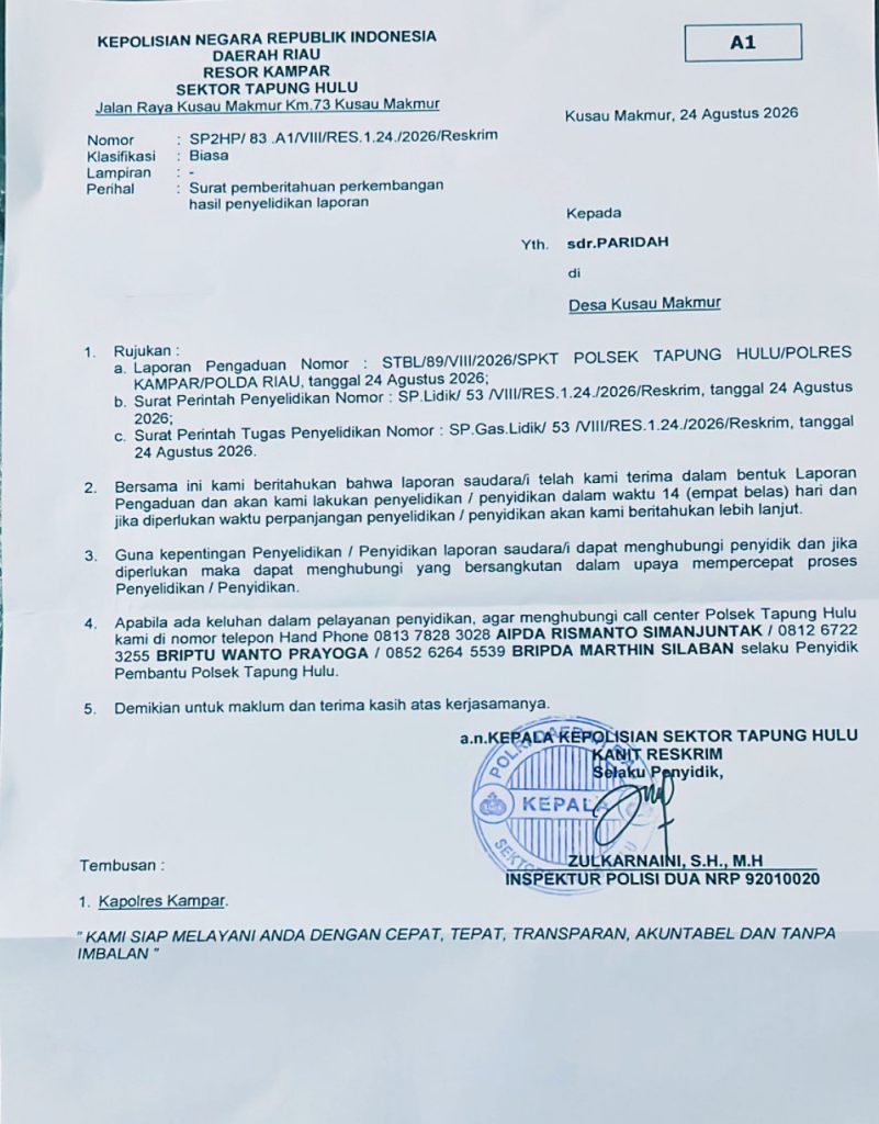 POLSEK TAPUNG HULU KELUARKAN SP2HP, LAPORAN PENGANCAMAN TIGA PELAJAR DIPROSES PENYELIDIKAN