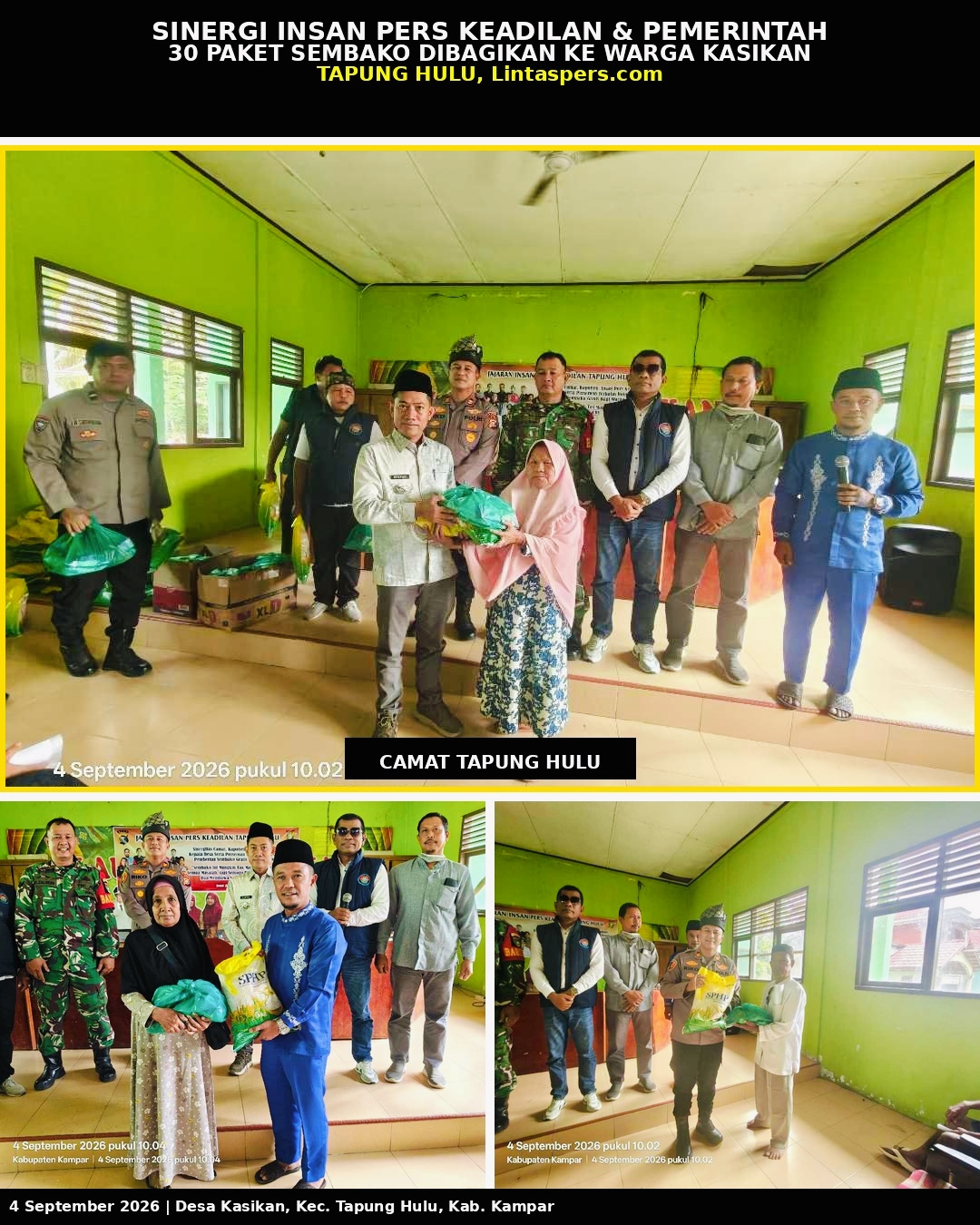Lansia dan Kurang Mampu di Desa Kasikan Terima Bantuan Sembako dari Kolaborasi Bersama Insan Pers Keadilan Dengan Perusahaan.
