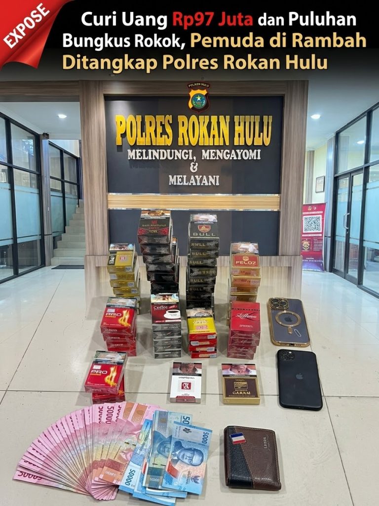 Barang bukti uang tunai dan dua unit HP disita dari tersangka PN pelaku pencurian di Rambah, Kabupaten Rokan Hulu, 27 Oktober 2026