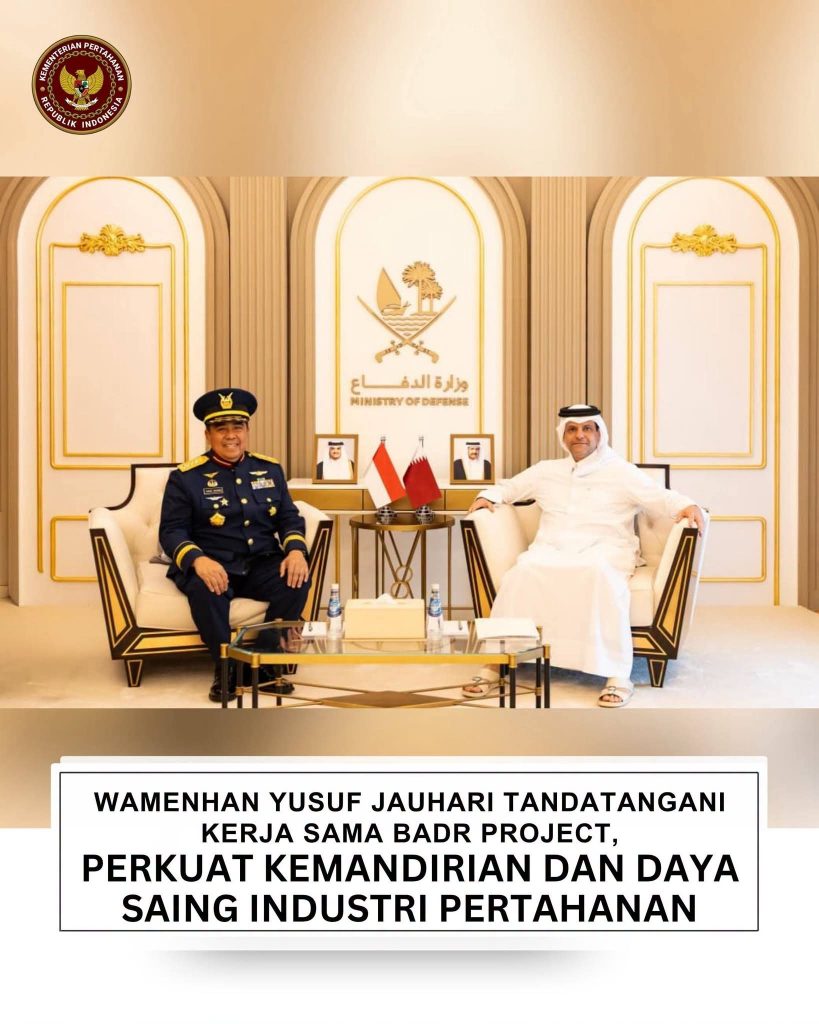 Wamenhan RI Marsekal TNI Yusuf Jauhari saat penandatanganan kerja sama industri pertahanan Badr Project di Doha, Qatar, 21 Oktober 2026